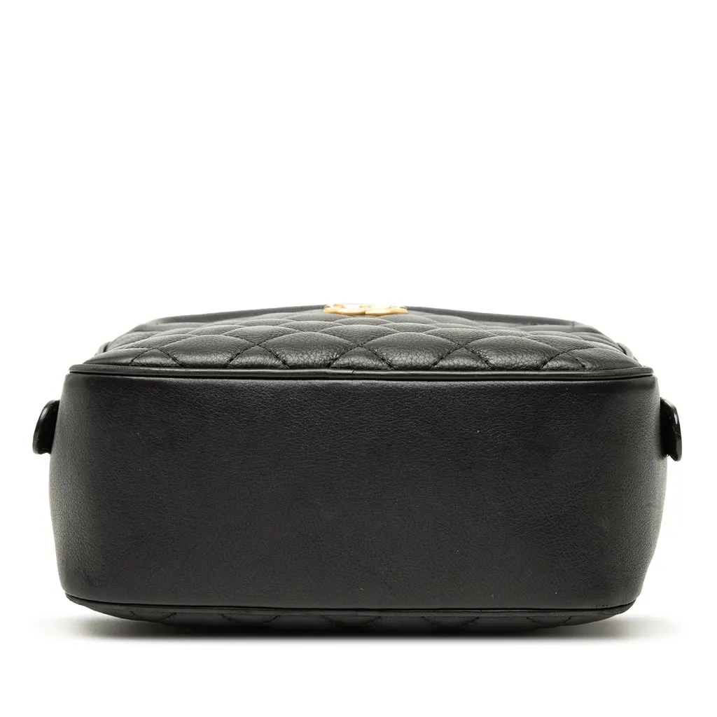 Chanel Small CC Quilted Lambskin Top Handle Vanity Case with Chain Black Leather Very good - Inside View