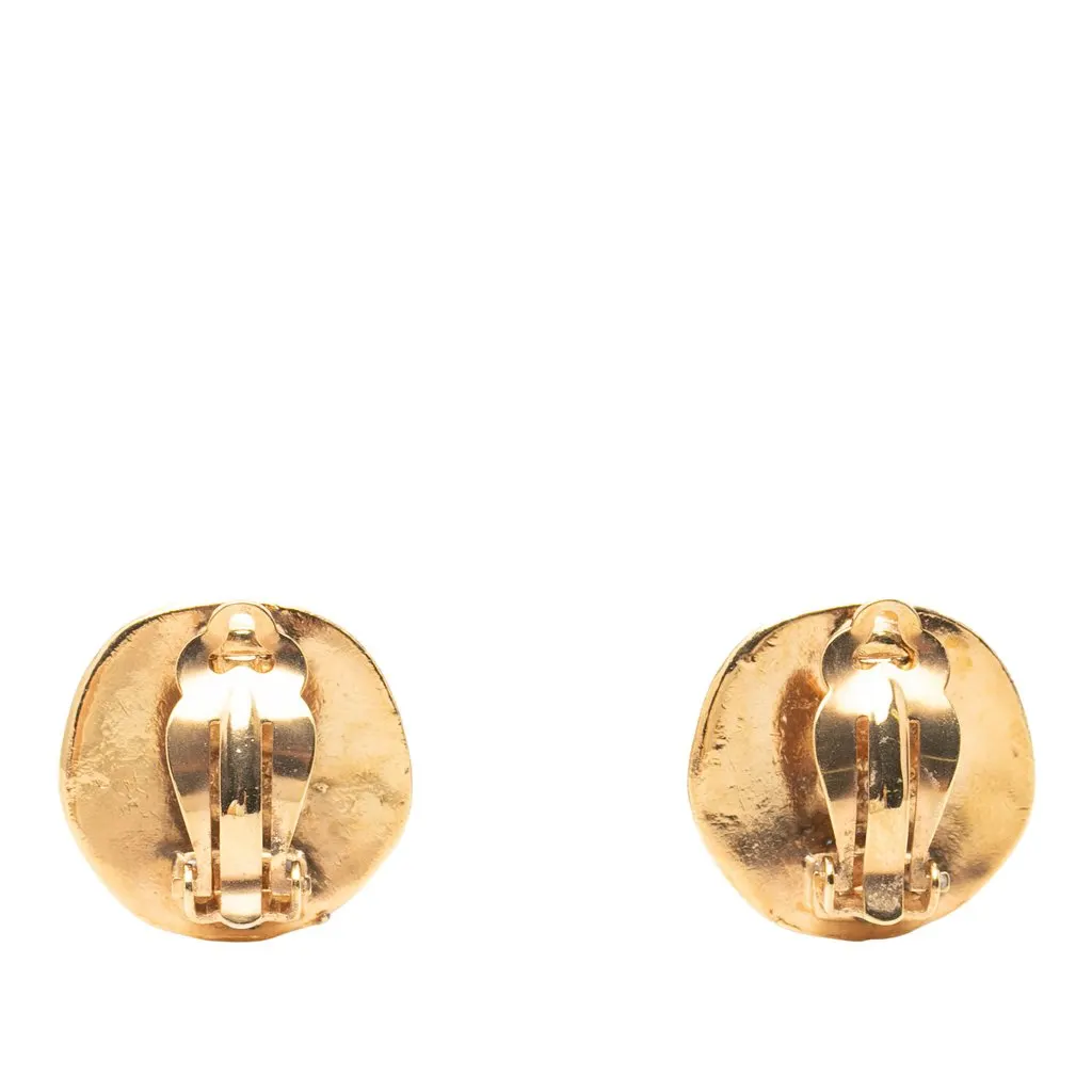 Chanel CC Gold Plated Round Clip On Earrings Gold Metal Very good - Back View