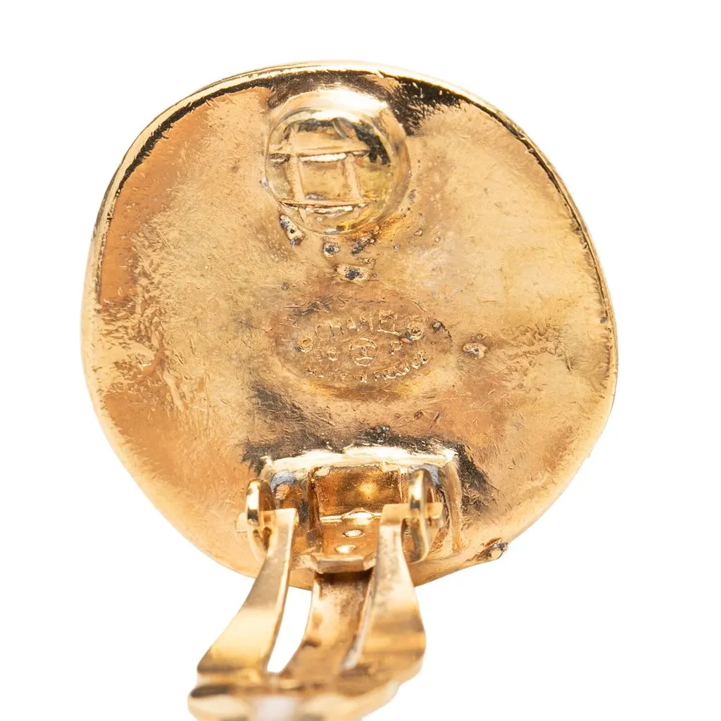 Chanel CC Gold Plated Round Clip On Earrings Gold Metal Very good - Inside View