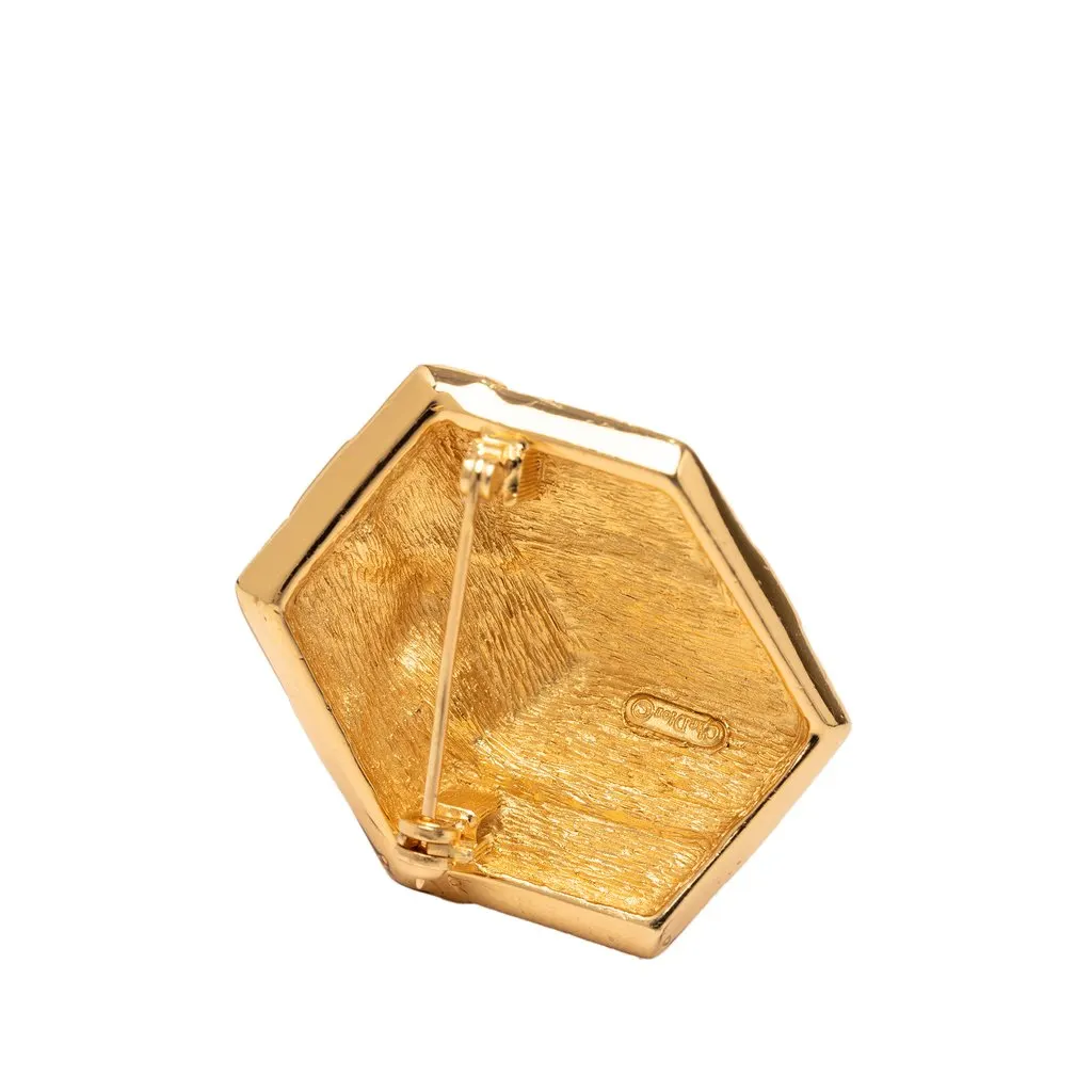 Dior Gold Plated Strass Hexagonal Gift Box Brooch Gold Metal Very good - Inside View