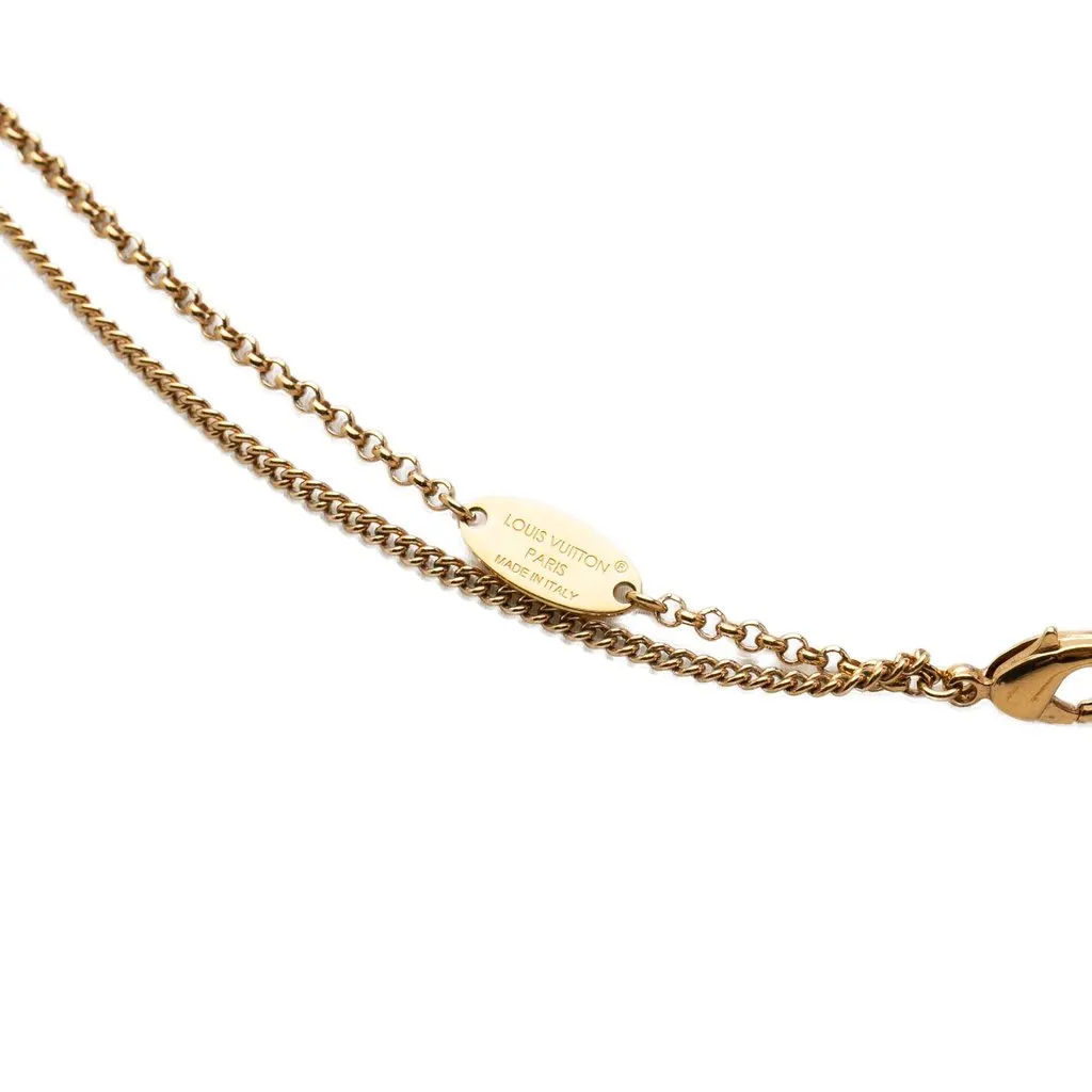 Louis Vuitton Gold Plated Strass Padlock and Key Pendant Necklace Gold Metal Good - Inside View