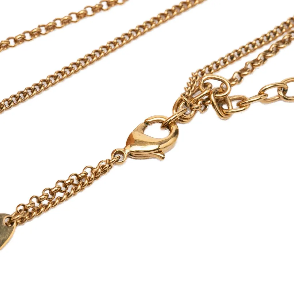 Louis Vuitton Gold Plated Strass Padlock and Key Pendant Necklace Gold Metal Good - Model View