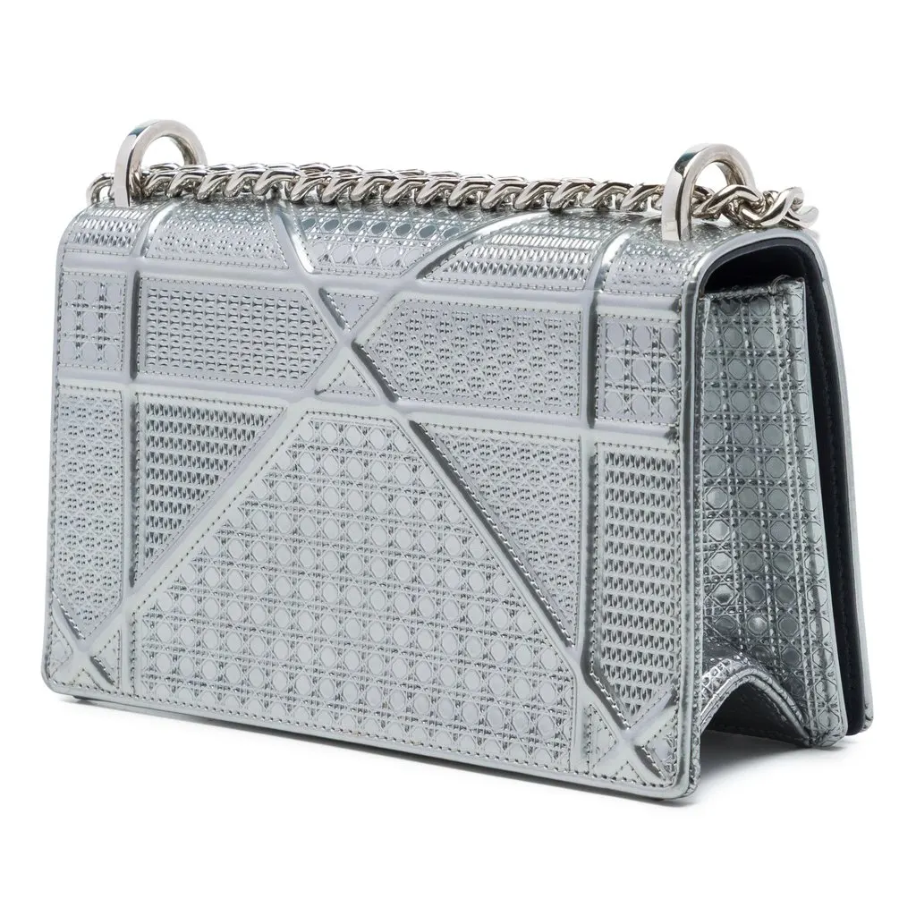 Dior Small Metallic Patent Microcannage Diorama Flap Silver Leather Good - Back View