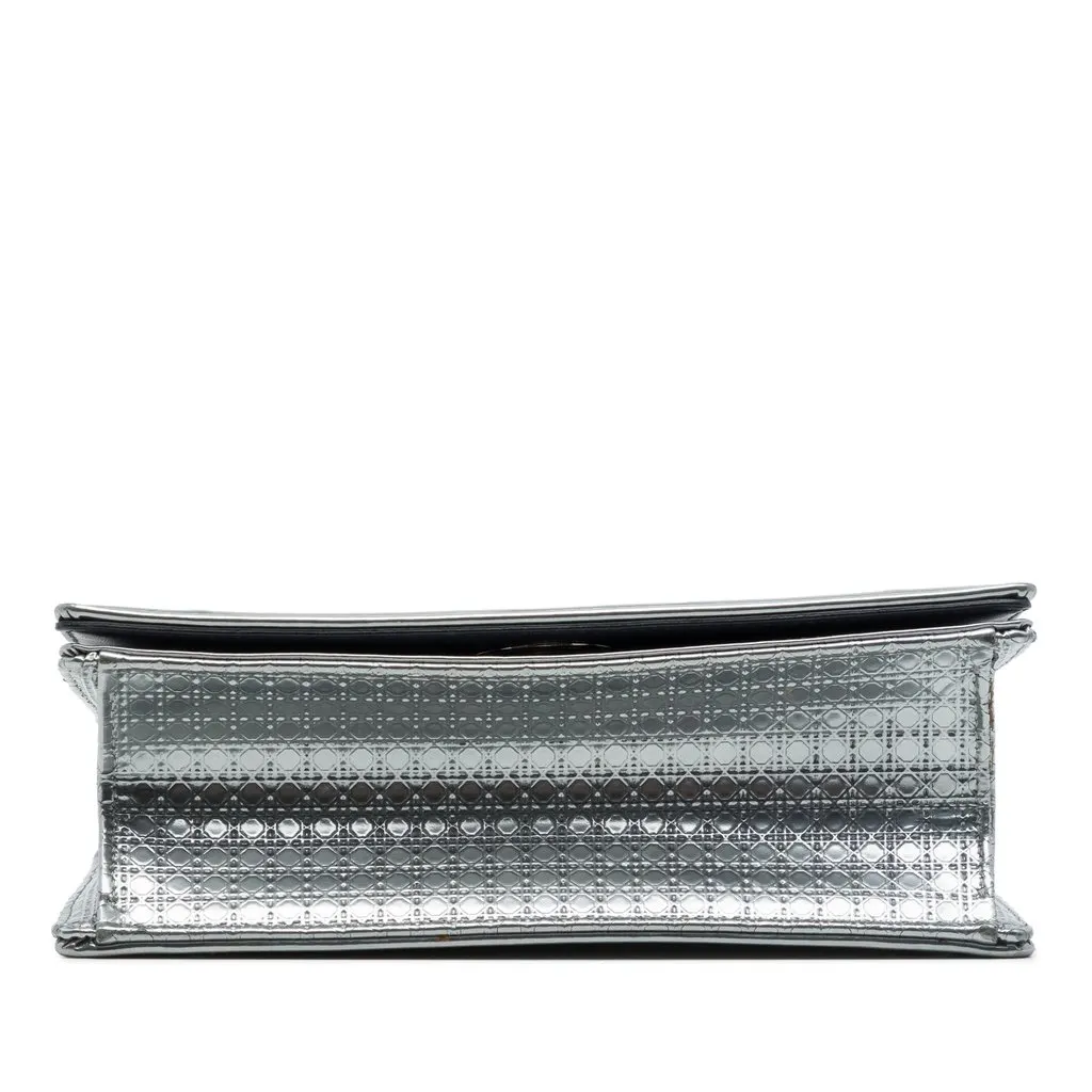 Dior Small Metallic Patent Microcannage Diorama Flap Silver Leather Good - Inside View