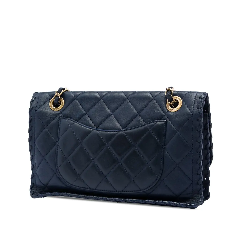 Chanel Medium Quilted Iridescent Calfskin Happy Stitch Flap Blue Leather Very good - Back View
