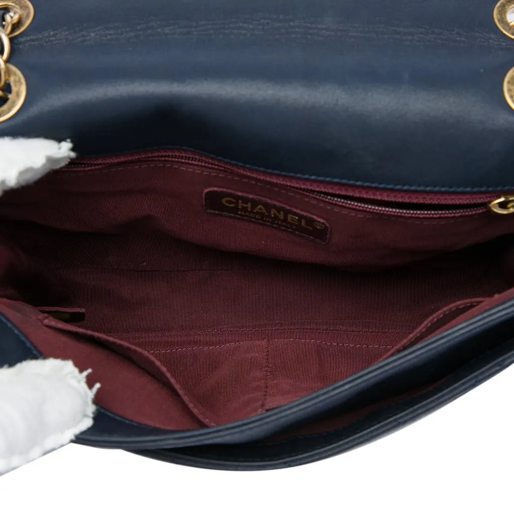 Chanel Medium Quilted Iridescent Calfskin Happy Stitch Flap Blue Leather Very good - Model View