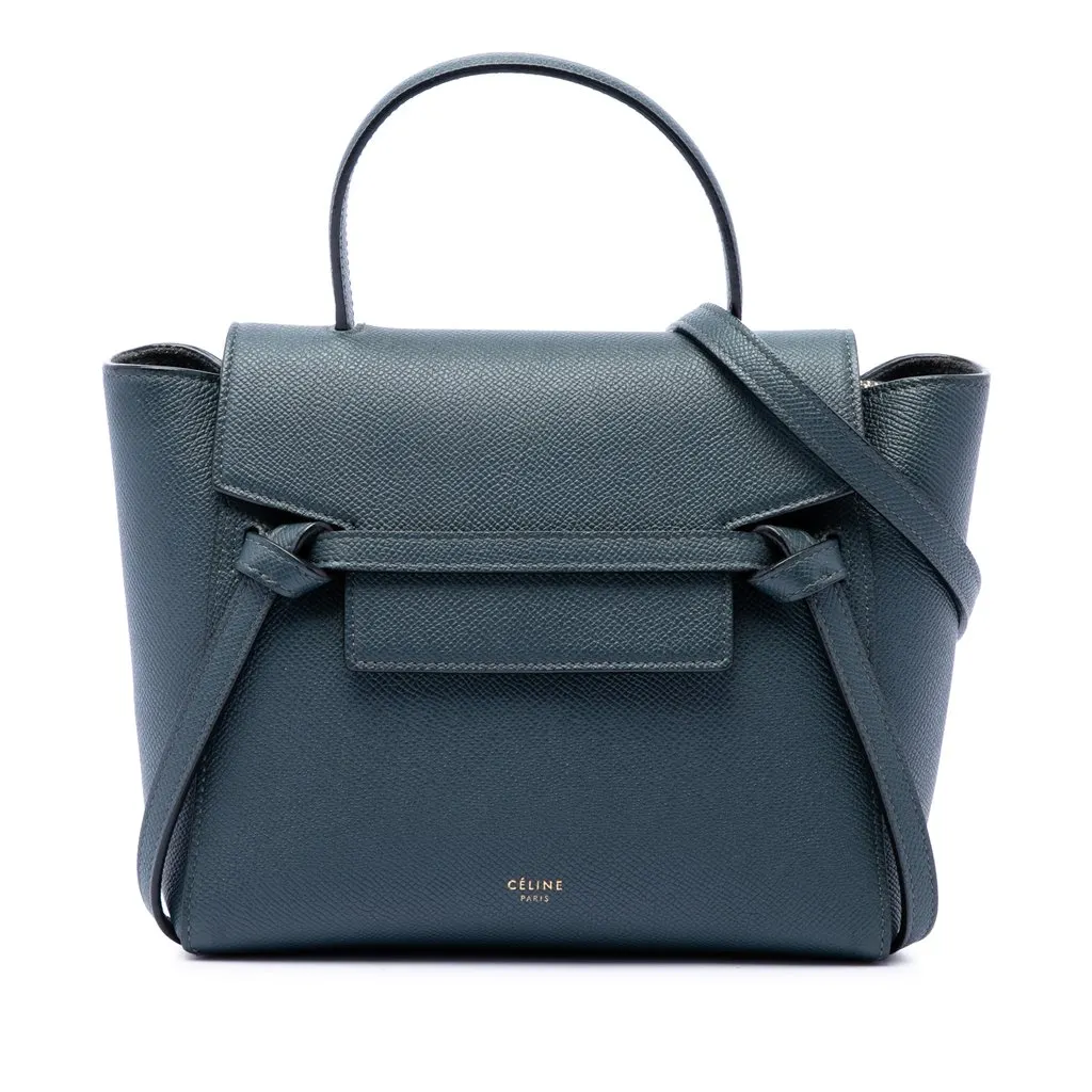 Celine Nano Grained Calfskin Belt Bag Blue Leather Very good - Front View