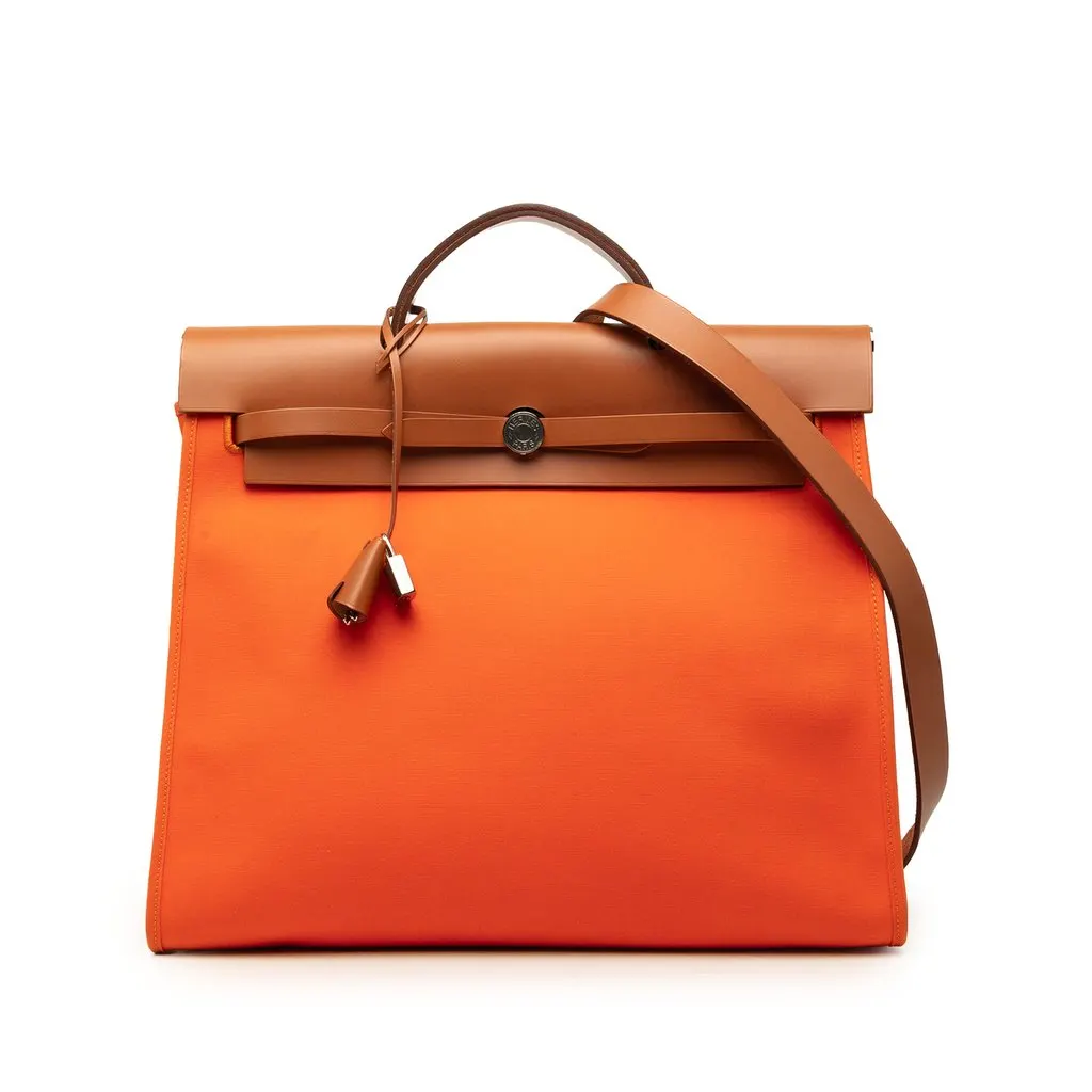 Hermès Toile Herbag Zip 39 Orange Canvas Very good - Front View