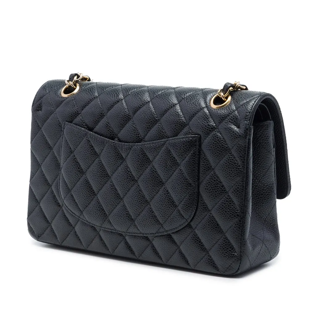 Chanel Medium Classic Caviar Double Flap Black Leather Very good - Back View