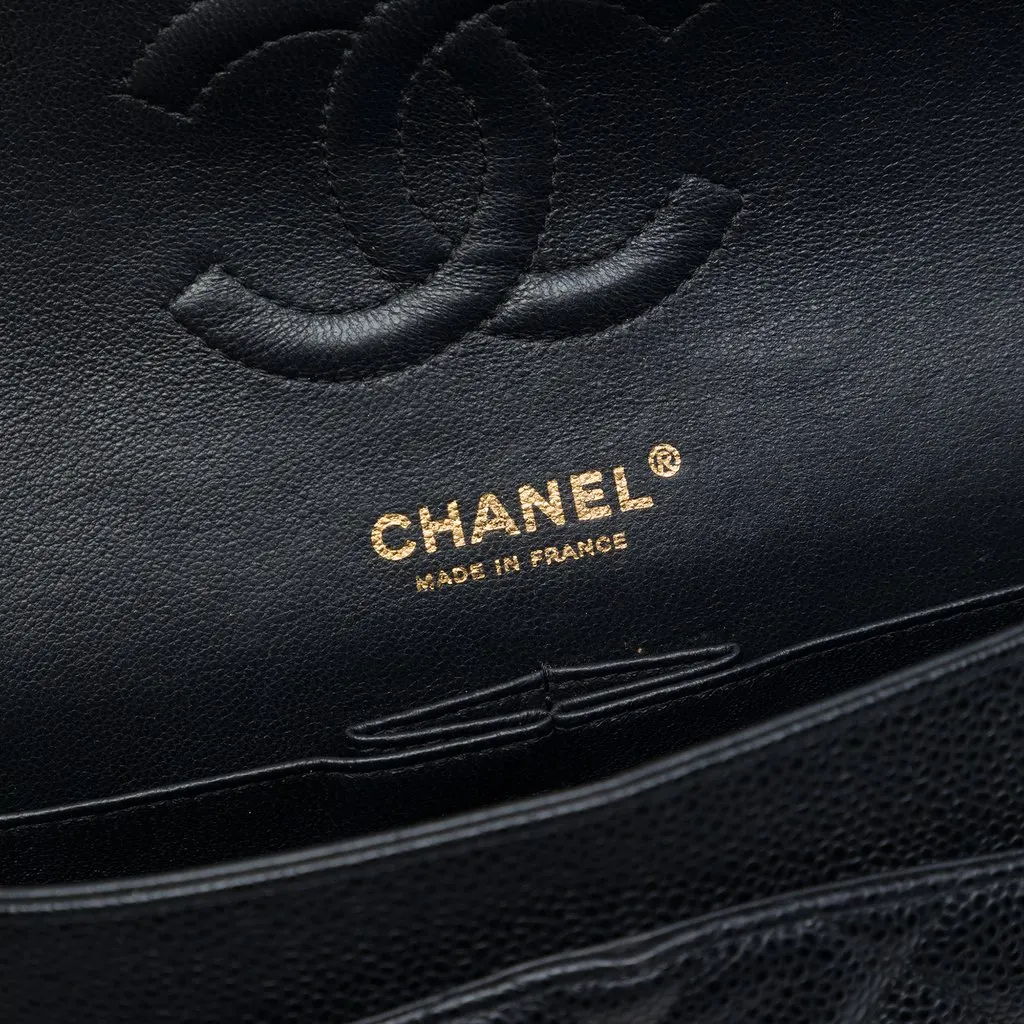 Chanel Medium Classic Caviar Double Flap Black Leather Very good - Box View