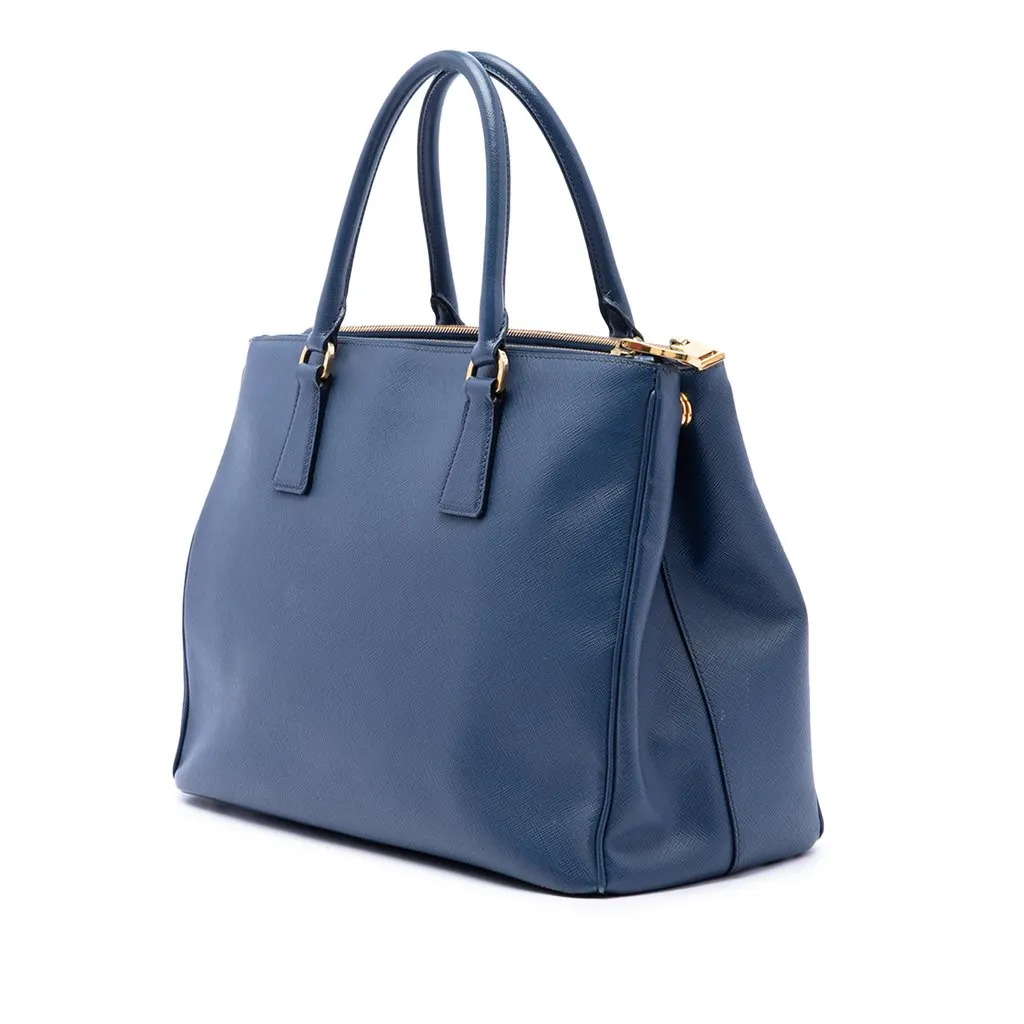Prada Large Saffiano Lux Galleria Double Zip Tote Blue Leather Good - Back View