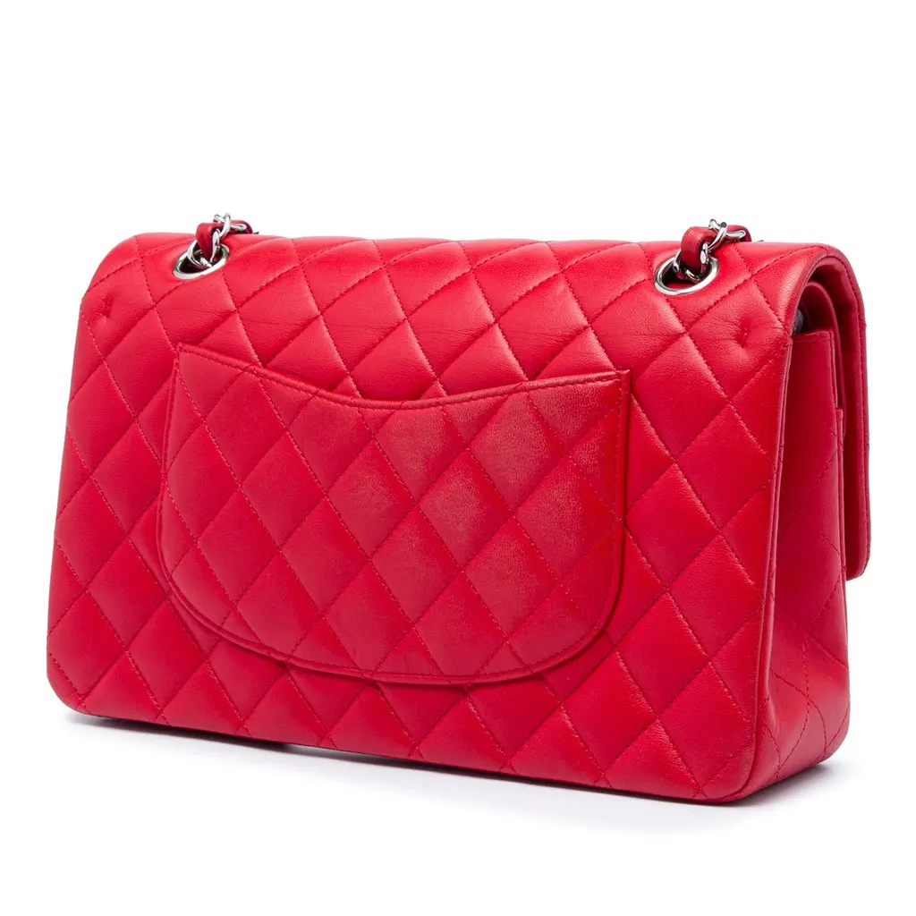 Chanel Medium Classic Lambskin Double Flap Red Leather Very good - Back View