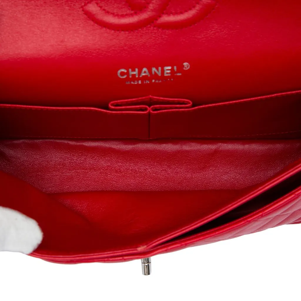 Chanel Medium Classic Lambskin Double Flap Red Leather Very good - Model View