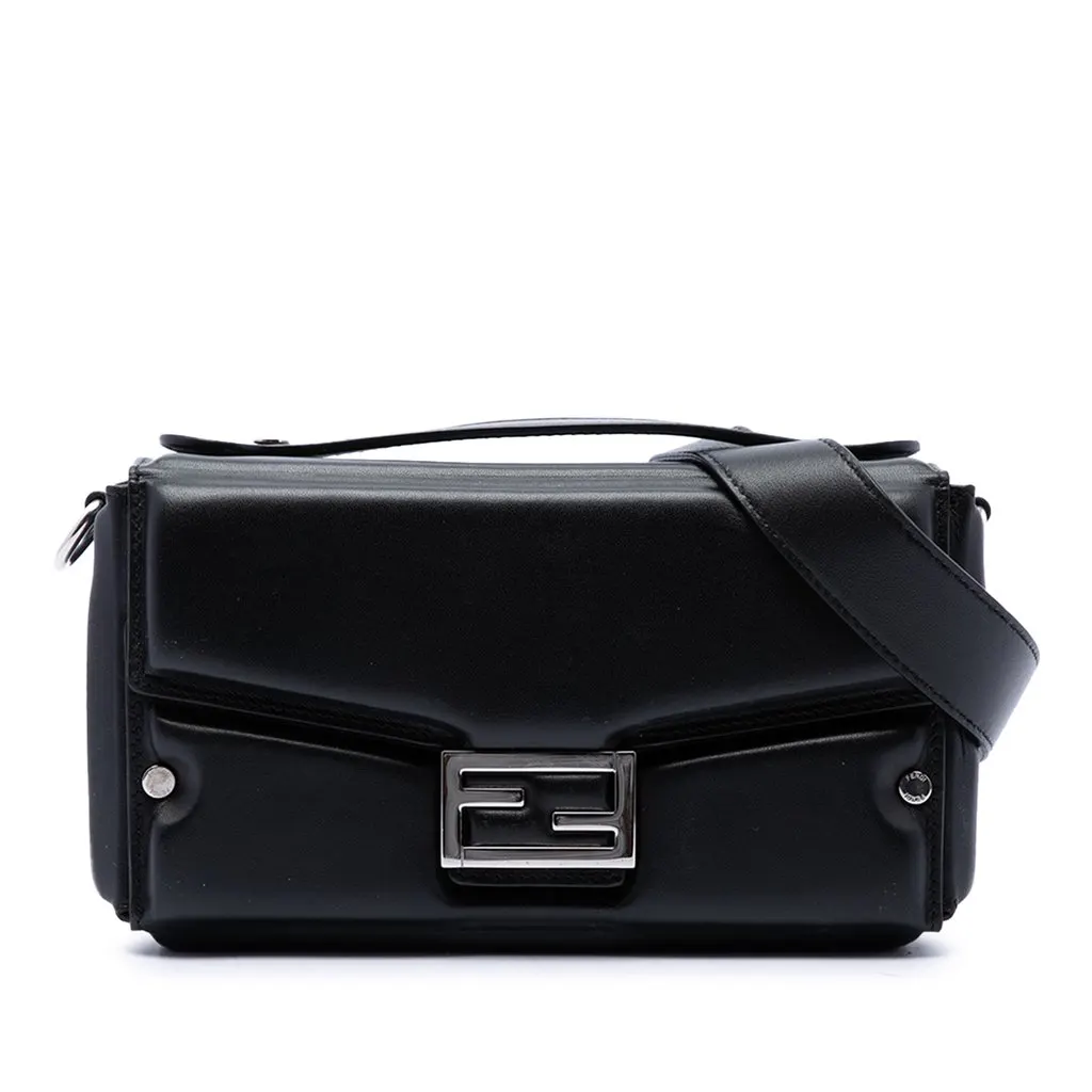 Fendi Leather Soft Trunk Baguette Satchel Black Leather Very good - Front View