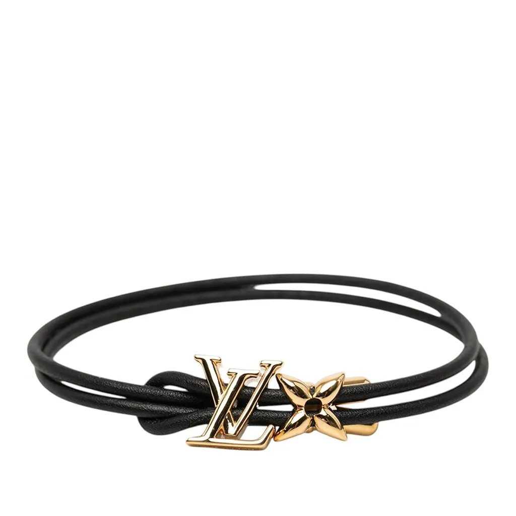Louis Vuitton Leather LV Bloom Bracelet Black Leather Very good - Front View