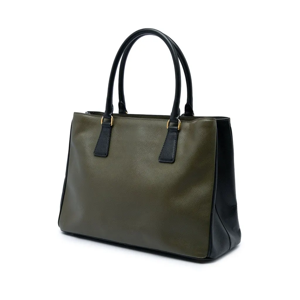 Prada Small Bicolor Saffiano Lux Gardeners Tote Green Leather Good - Back View