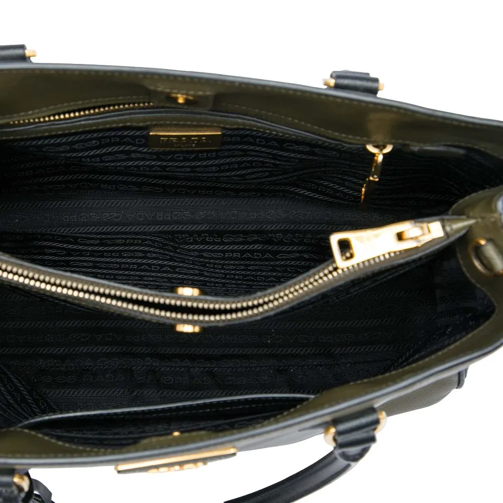 Prada Small Bicolor Saffiano Lux Gardeners Tote Green Leather Good - Model View