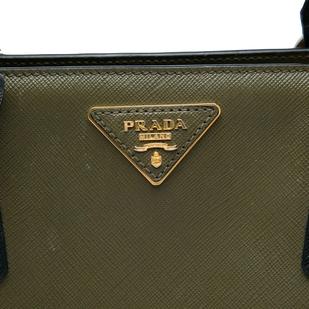 Prada Small Bicolor Saffiano Lux Gardeners Tote Green Leather Good - Box View
