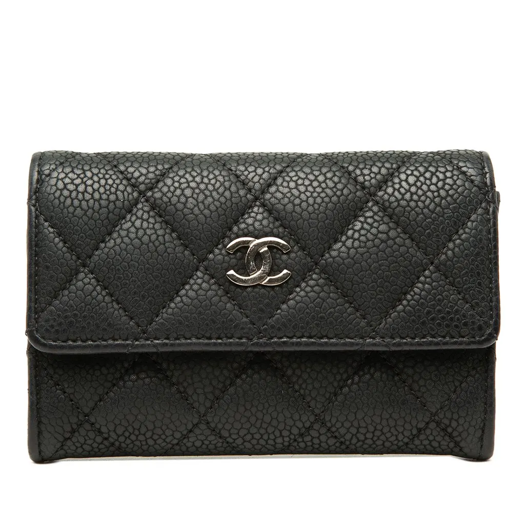 Chanel CC Quilted Caviar Flap Card Holder Black Leather Very good - Front View