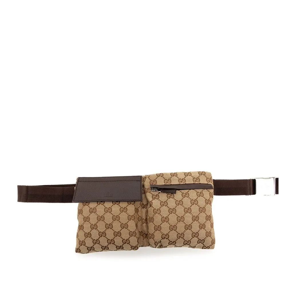 Gucci GG Canvas Double Pocket Belt Bag Beige Very good - Front View