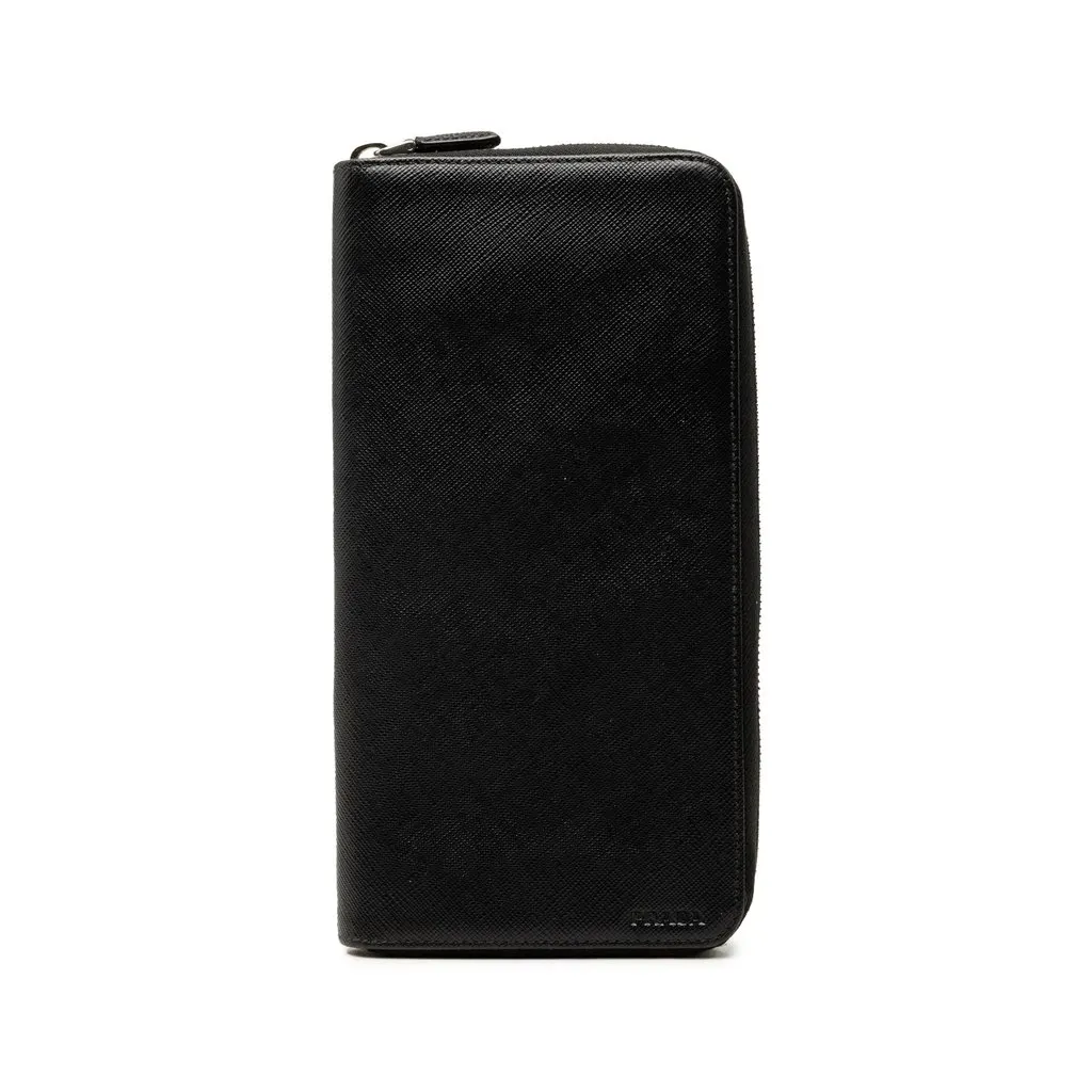 Prada Saffiano Zip Around Long Wallet Black Leather Very good - Front View