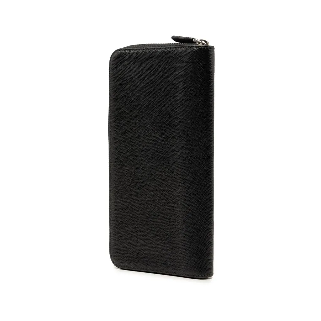 Prada Saffiano Zip Around Long Wallet Black Leather Very good - Back View