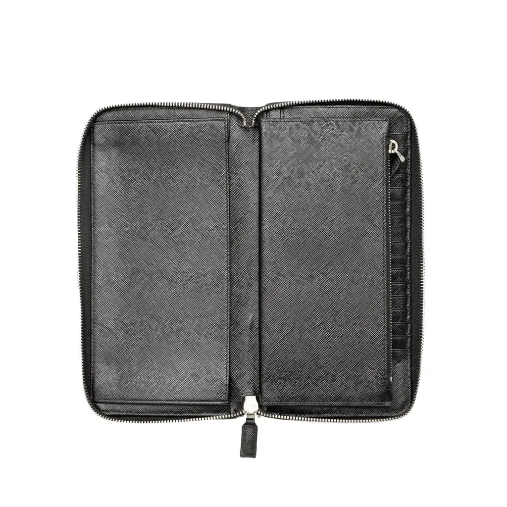 Prada Saffiano Zip Around Long Wallet Black Leather Very good - Model View