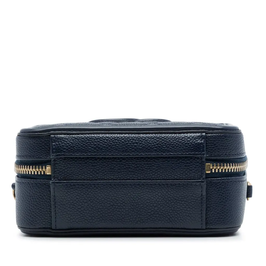 Chanel Small Caviar CC Filigree Vanity Case Blue Leather Good - Inside View