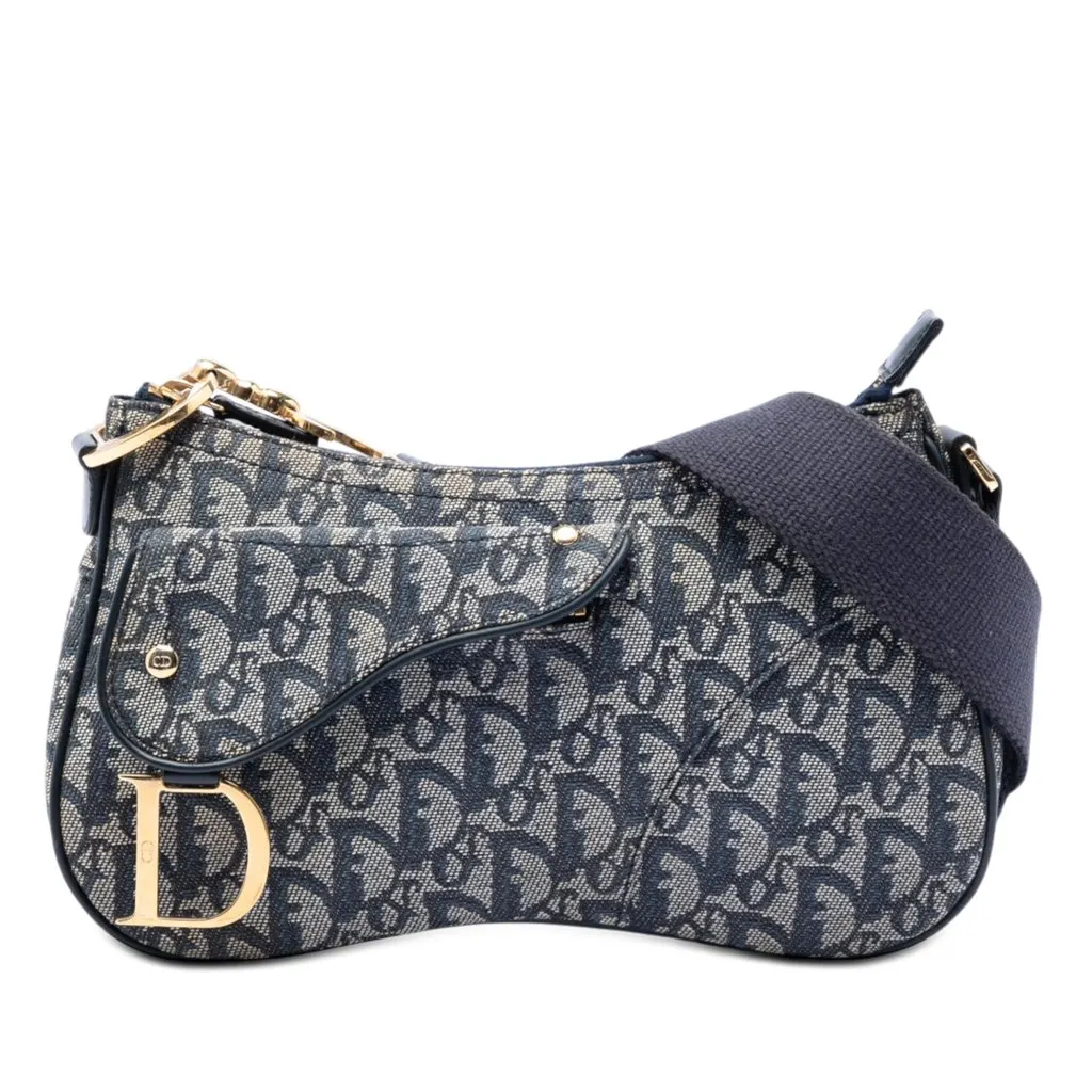 Dior Diorissimo Trotter Canvas Double Saddle Crossbody Blue Very good - Front View