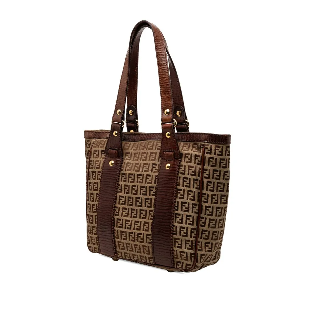 Fendi Zucchino Canvas Tote Beige Canvas Good - Back View
