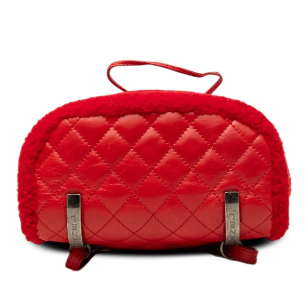 Chanel Small Shearling and Glazed Calfskin Mountain Backpack Red Shearling Good - Inside View