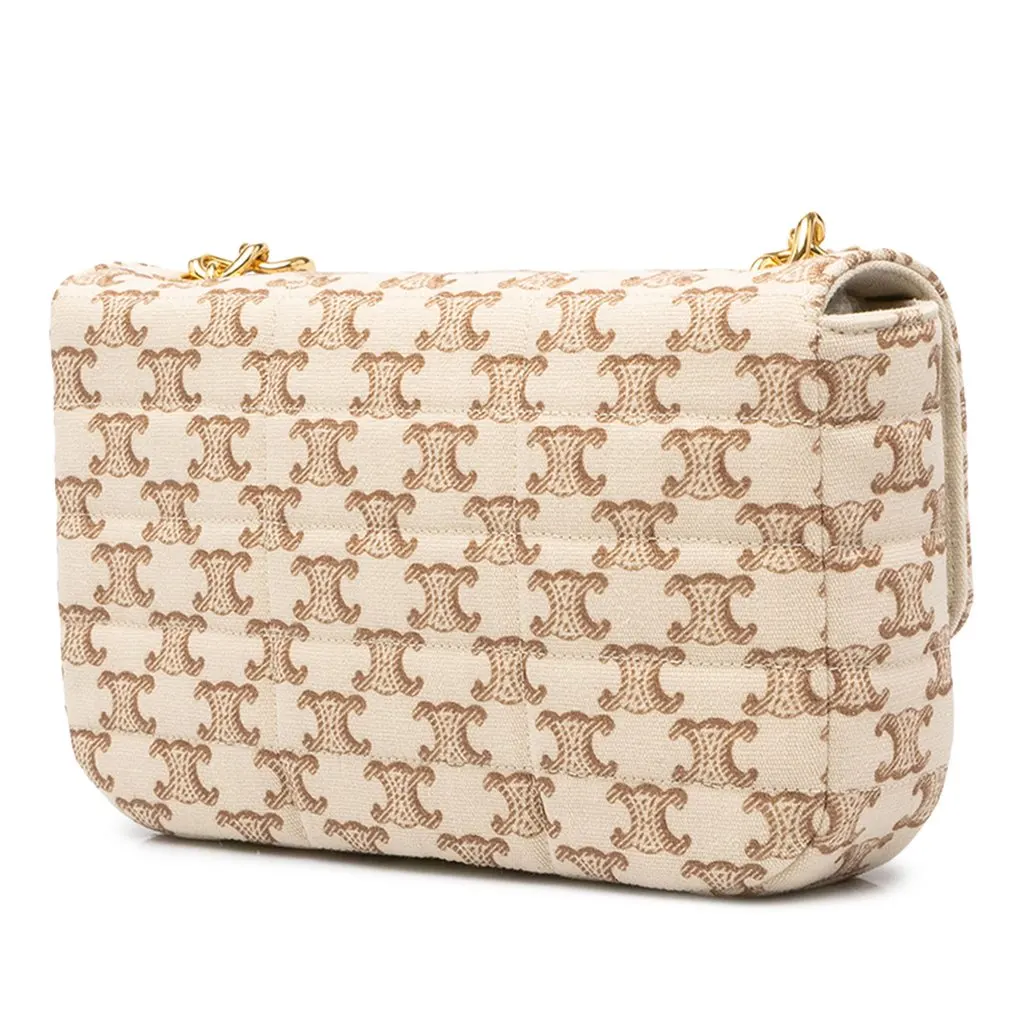 Celine Triomphe Matelasse Canvas Monochrome Chain Shoulder Bag Beige Canvas Very good - Back View