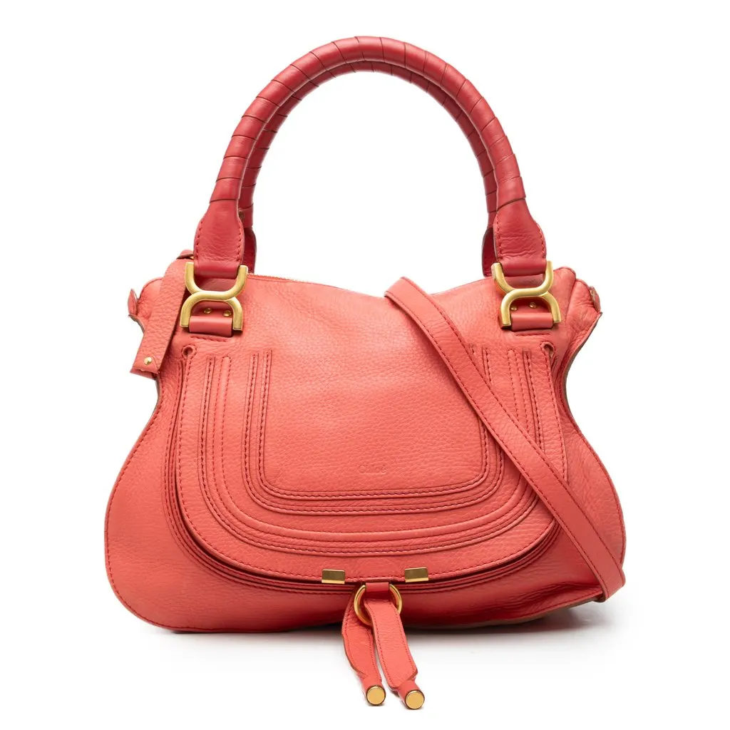 Chloé Medium Leather Marcie Satchel Pink Leather Good - Front View
