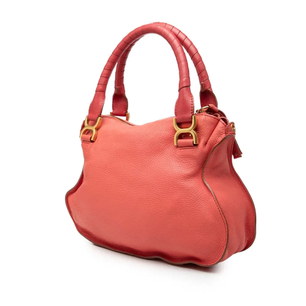 Chloé Medium Leather Marcie Satchel Pink Leather Good - Back View
