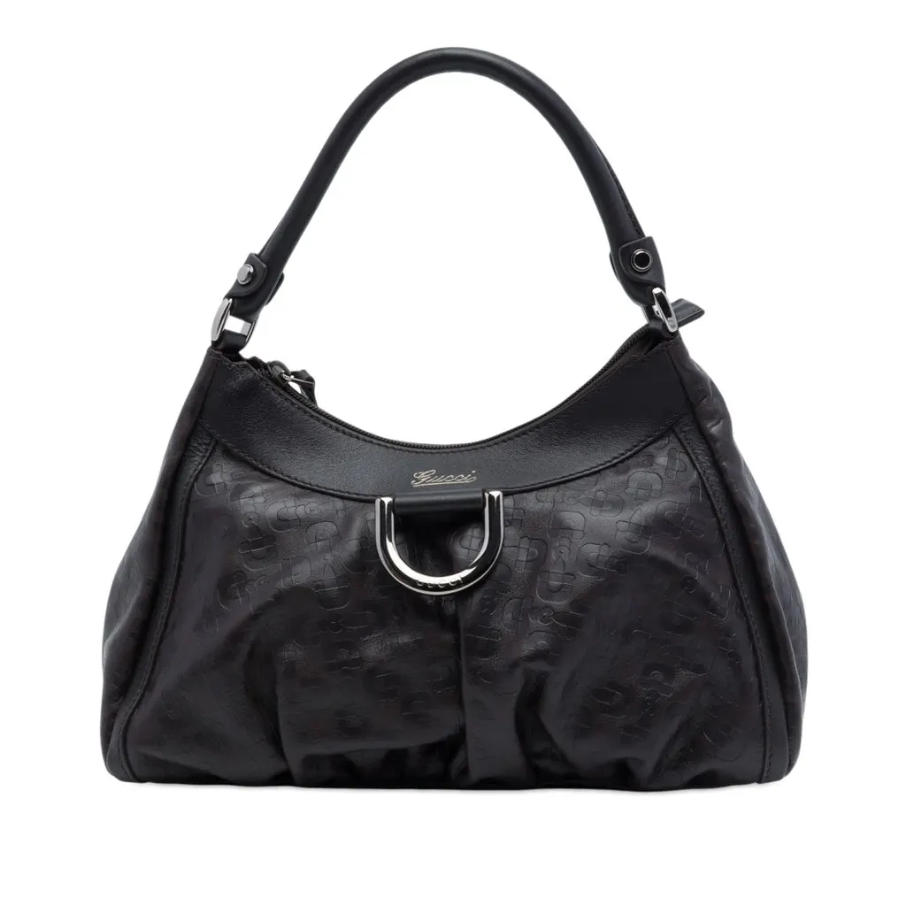 Gucci Horsebit Embossed Calfskin Abbey D Ring Shoulder Bag Brown Leather Very good - Front View