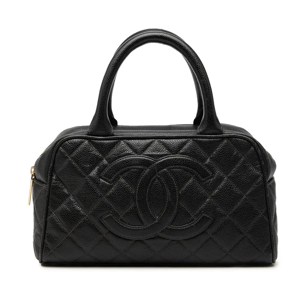 Chanel CC Quilted Caviar Bowling Bag Black Leather Very good - Front View