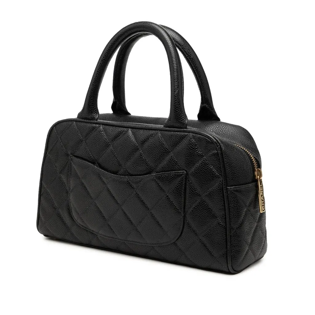 Chanel CC Quilted Caviar Bowling Bag Black Leather Very good - Back View