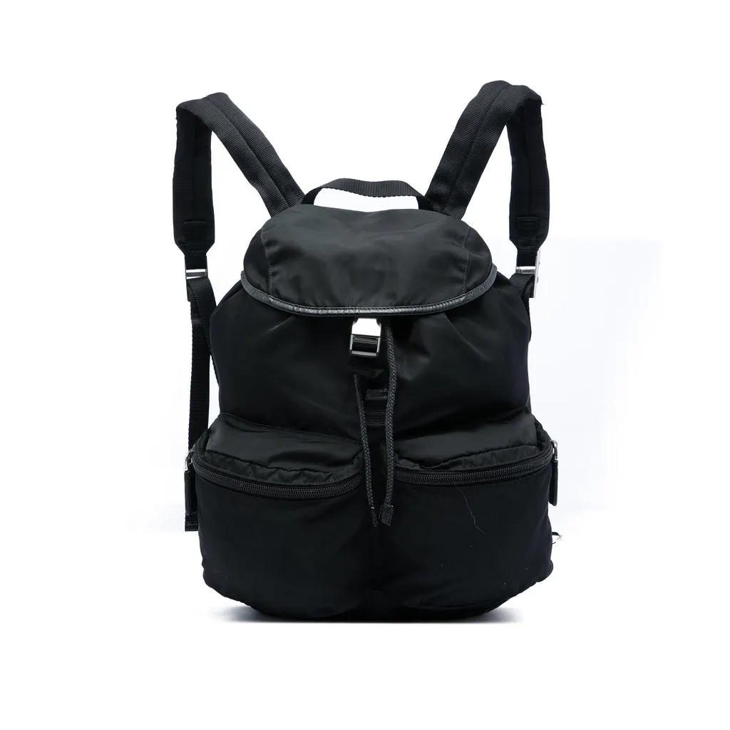 Prada Saffiano Trimmed Tessuto Backpack Black Very good - Front View