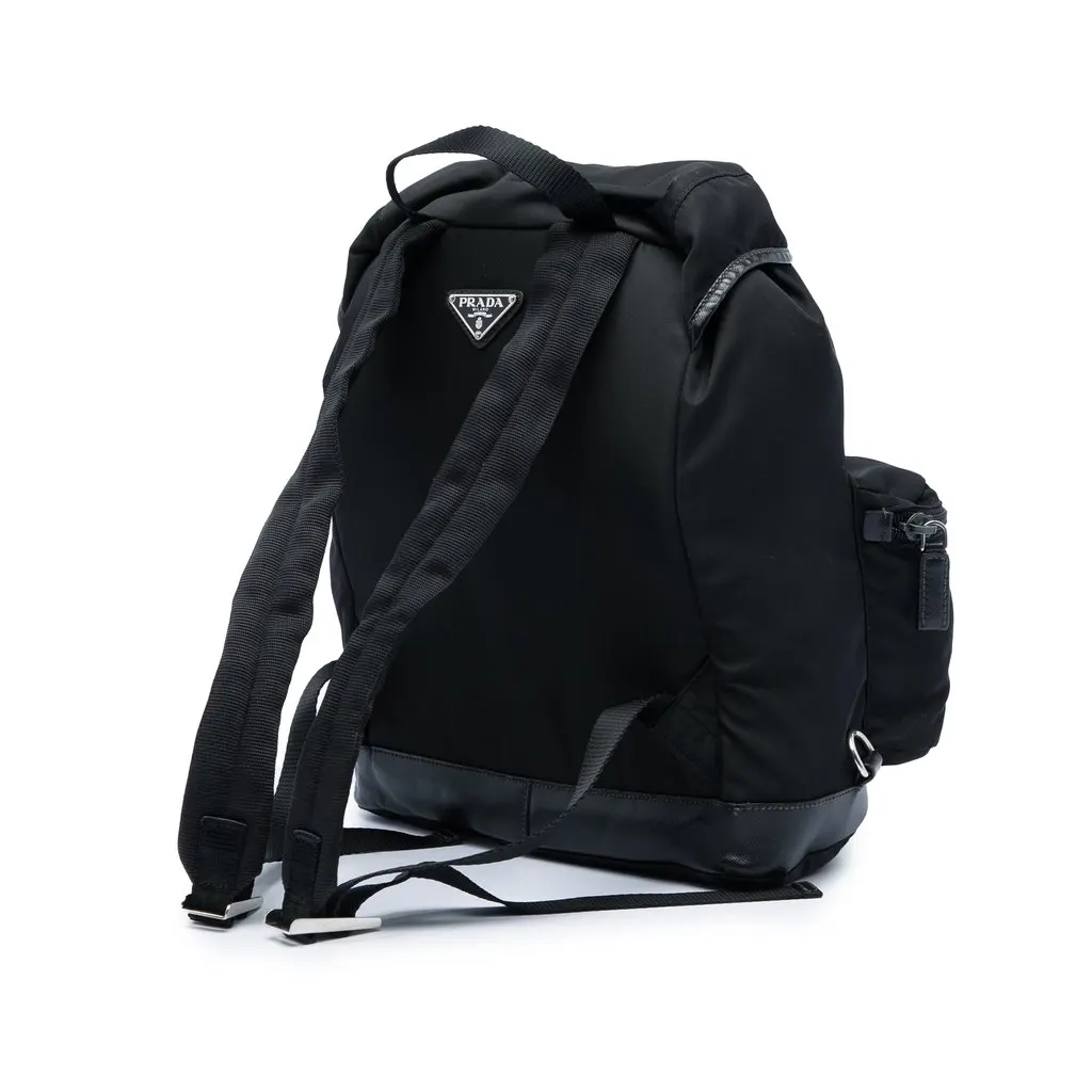 Prada Saffiano Trimmed Tessuto Backpack Black Very good - Back View