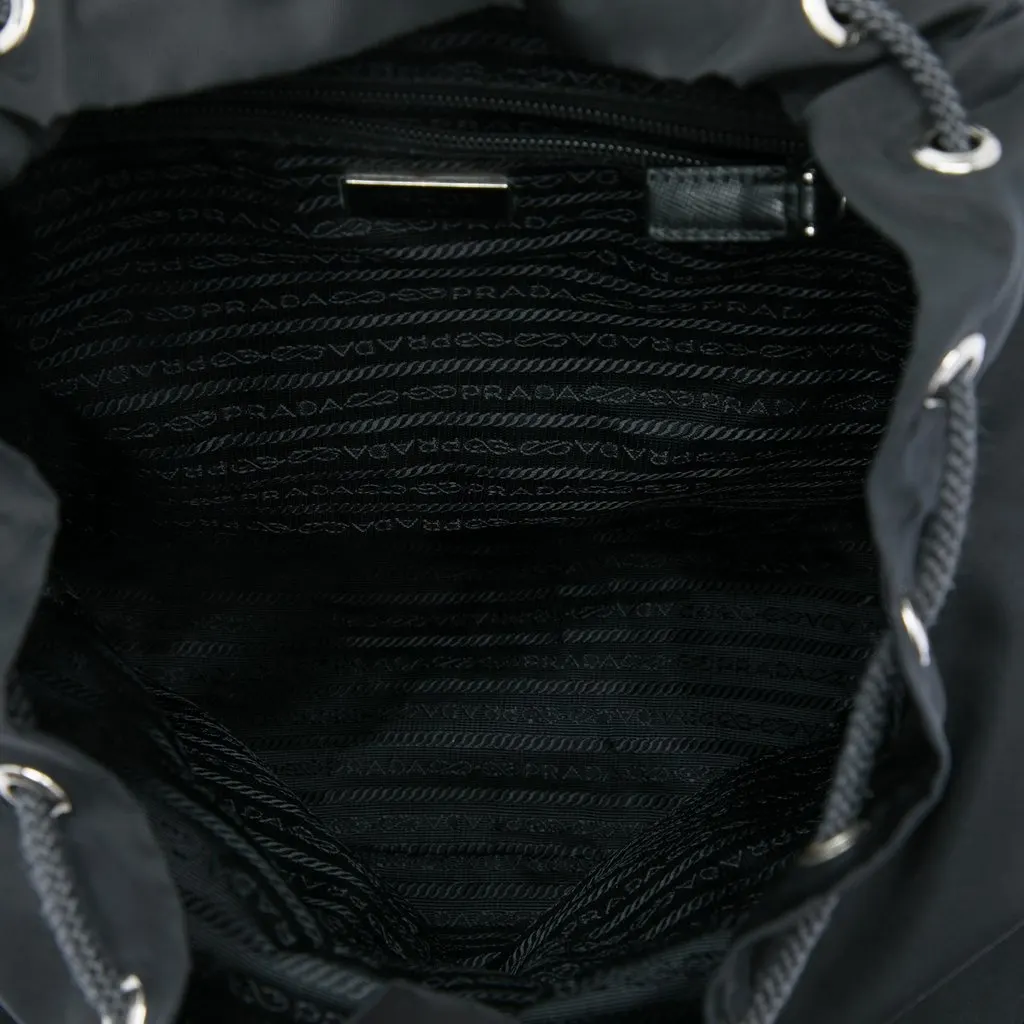 Prada Saffiano Trimmed Tessuto Backpack Black Very good - Model View