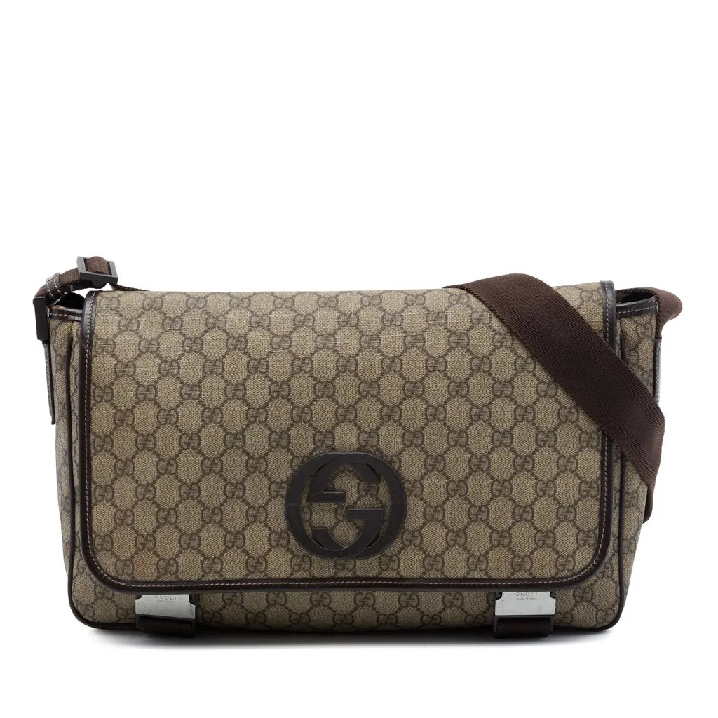 Gucci GG Supreme Interlocking G Crossbody Beige Canvas Very good - Front View