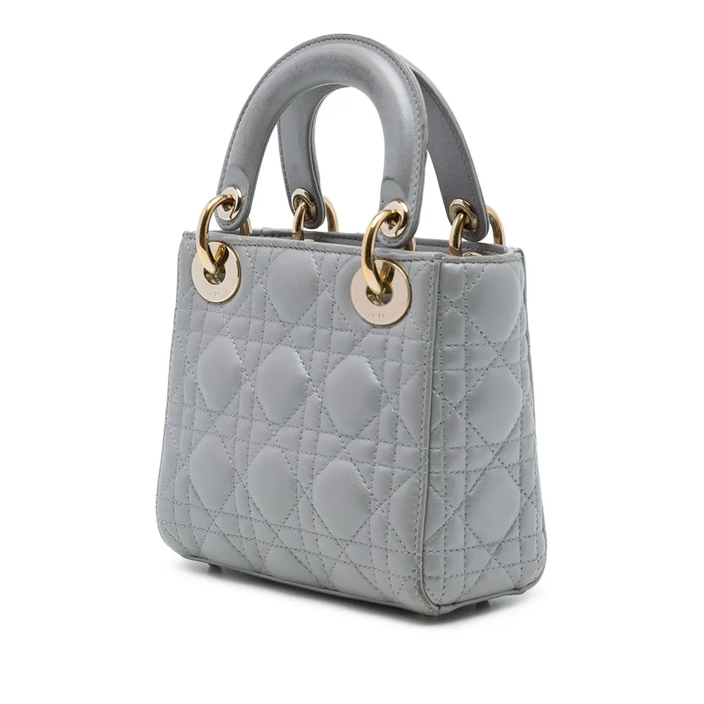 Dior Mini Metallic Lambskin Cannage Lady Dior Grey Leather Very good - Back View