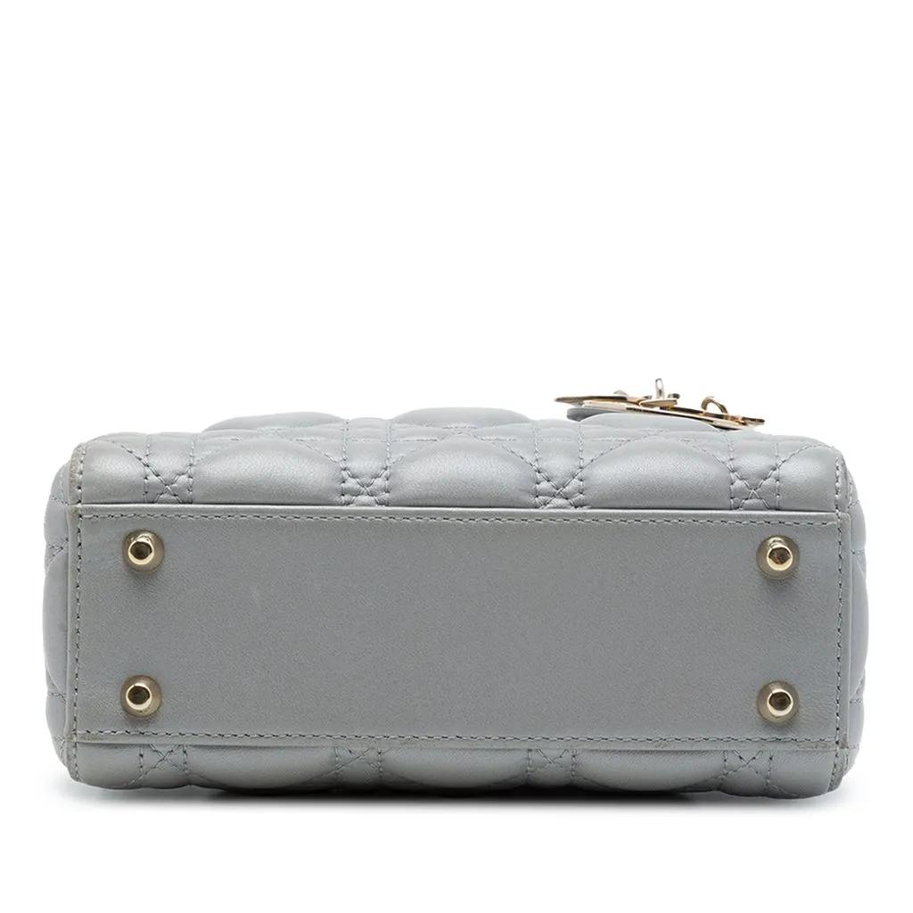 Dior Mini Metallic Lambskin Cannage Lady Dior Grey Leather Very good - Inside View