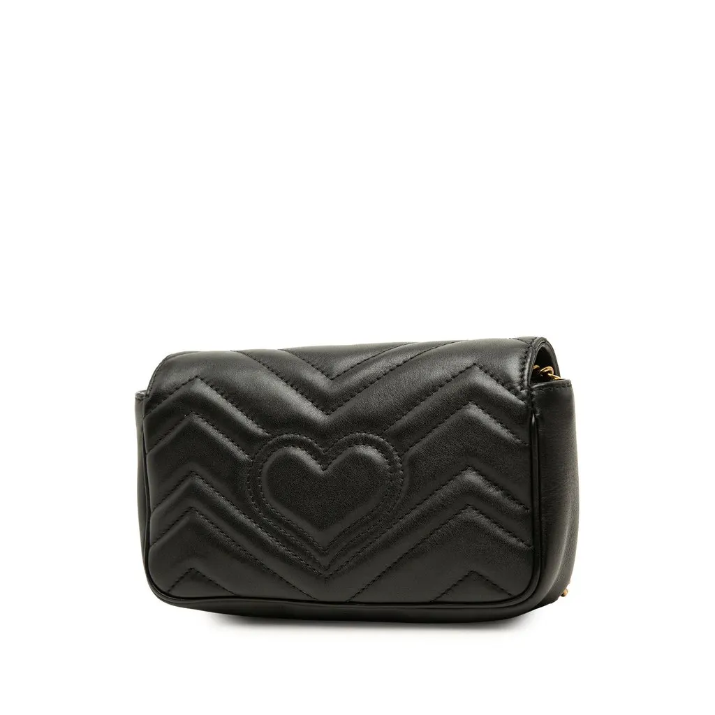 Gucci Mini GG Marmont Matelasse Calfskin Flap Crossbody Black Leather Good - Back View