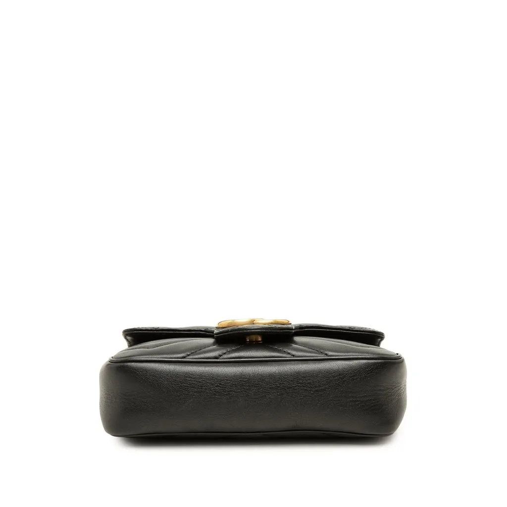 Gucci Mini GG Marmont Matelasse Calfskin Flap Crossbody Black Leather Good - Inside View