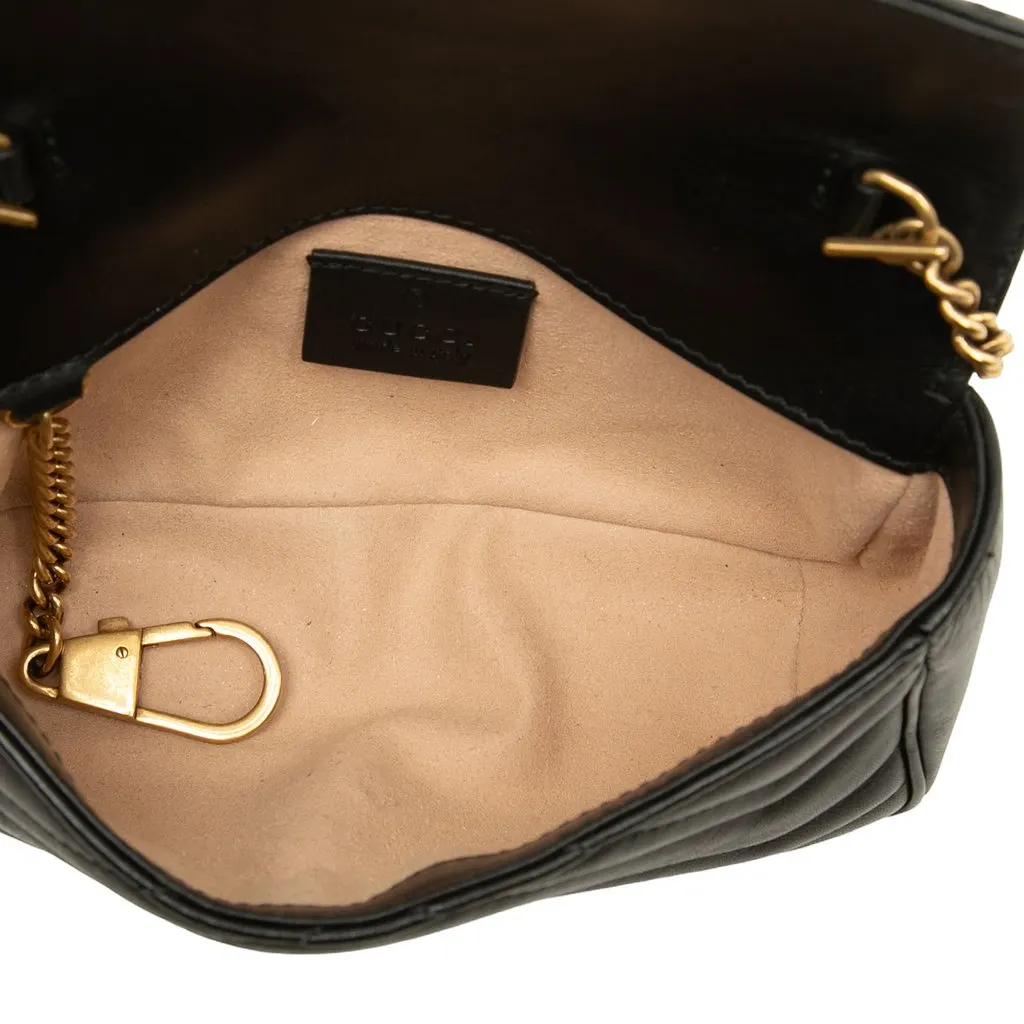 Gucci Mini GG Marmont Matelasse Calfskin Flap Crossbody Black Leather Good - Model View