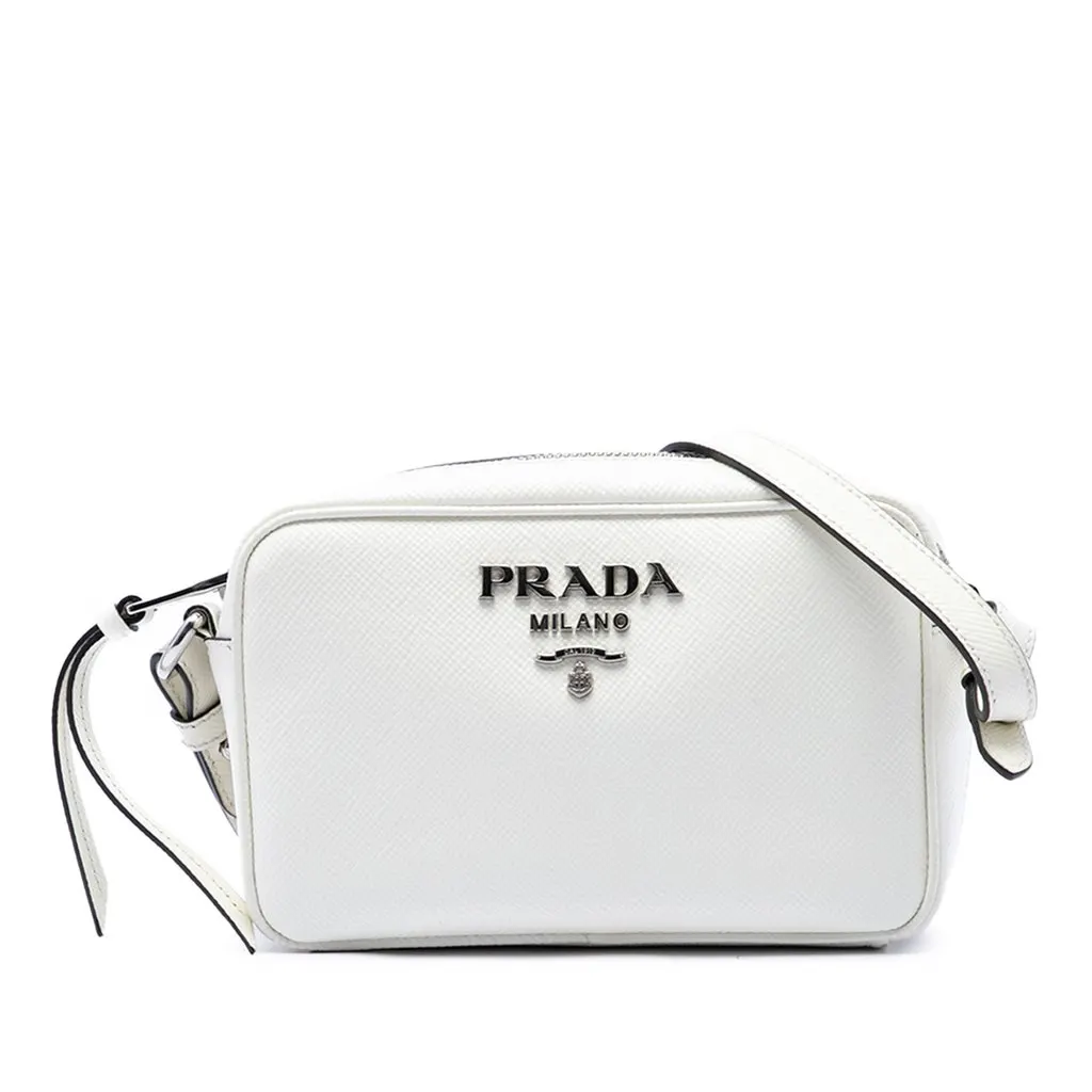 Prada Saffiano Lux Camera Bag White Leather Good - Front View