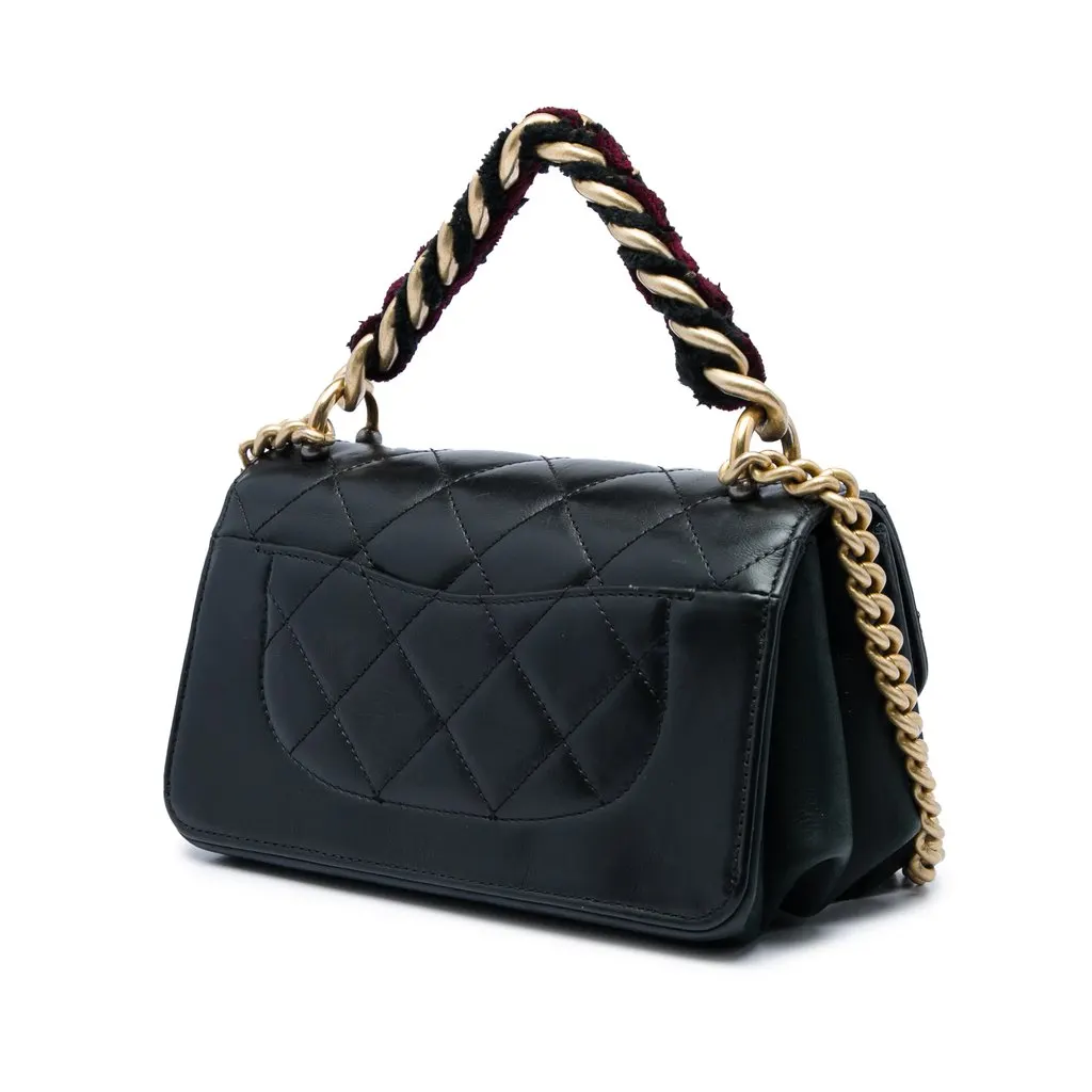 Chanel Mini Quilted Calfskin Straight Lined Flap Black Leather Very good - Back View