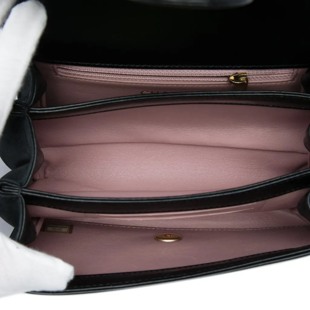 Chanel Mini Quilted Calfskin Straight Lined Flap Black Leather Very good - Model View
