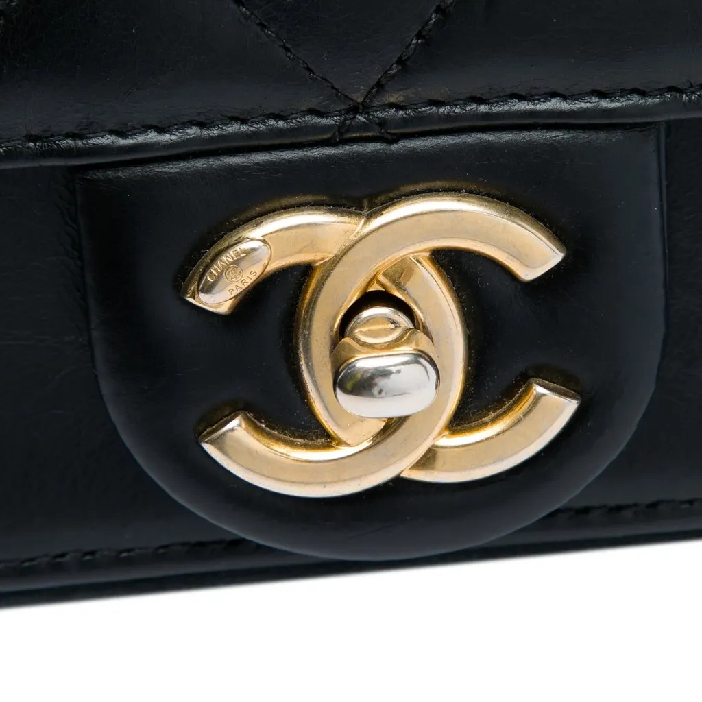 Chanel Mini Quilted Calfskin Straight Lined Flap Black Leather Very good - Box View
